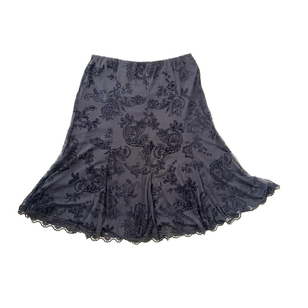 RQT Velvet Burnout Midi Skirt Sz PL Black Paisley Whimsigoth Fairy Grunge Y2K